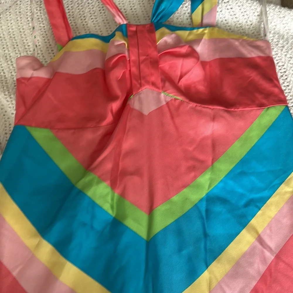 Lilly Pulitzer Melissa Turquoise Biggy Stripe Silk Halter  Maxi Deesa - Picture 2 of 5
